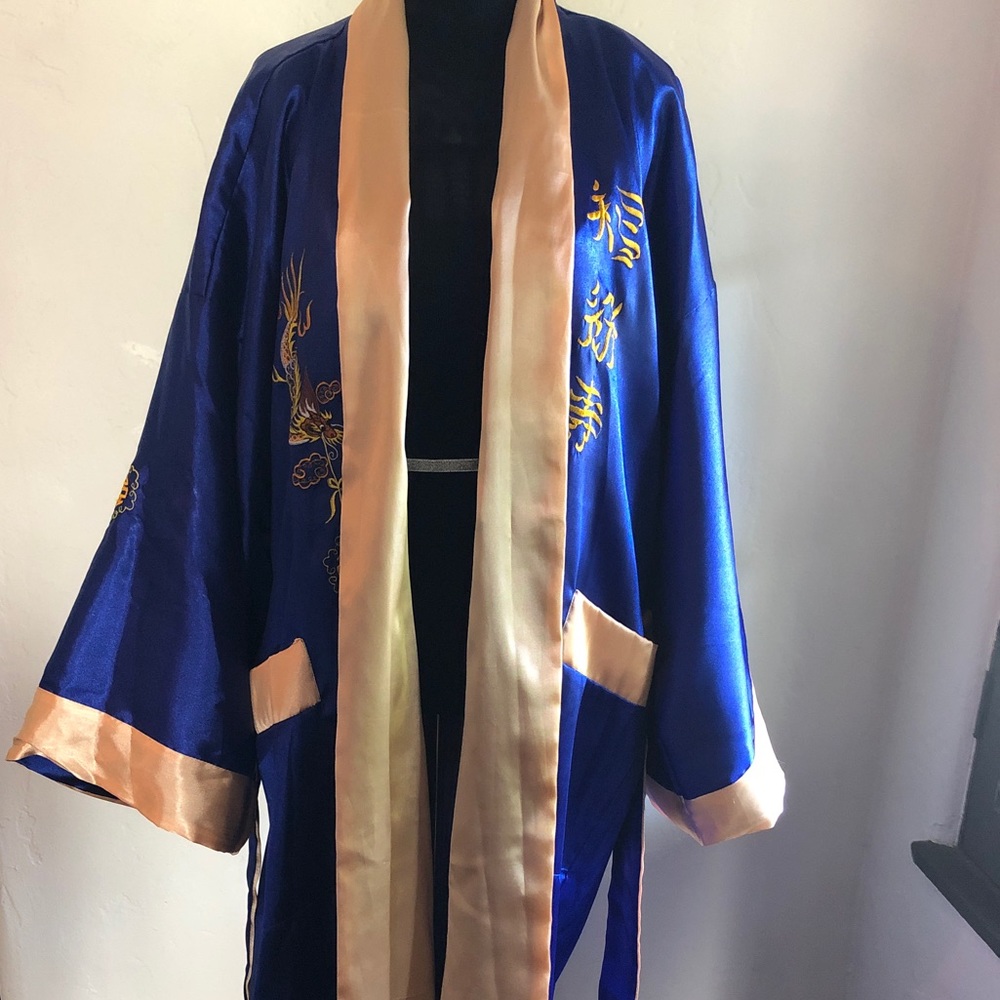 Satin Robe Embroidered Kimono style
